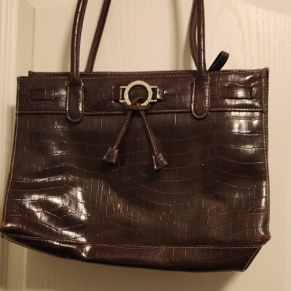 Madison Studio Brown Crocodile-Embossed Tote Bag